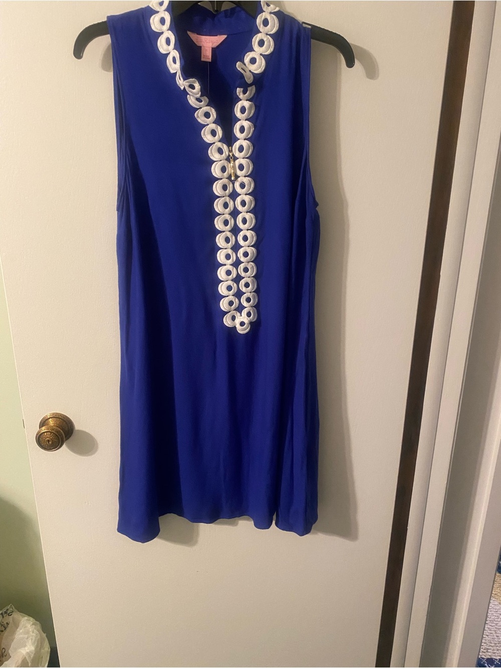 Lilly Pulitzer Royal Blue Sleeveless zip front dress with  White Embroidery